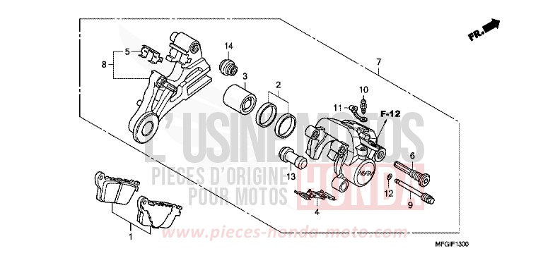 REAR BRAKE CALIPER (CB600F/F3) for CB600F Hornet PEARL COOL WHITE (NHA16) from 2010